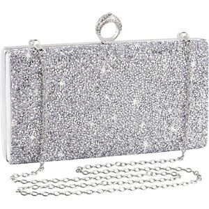 Women Silver Bling Glitter Clutch Rhinestone for Bridal Wedding Party Handbag